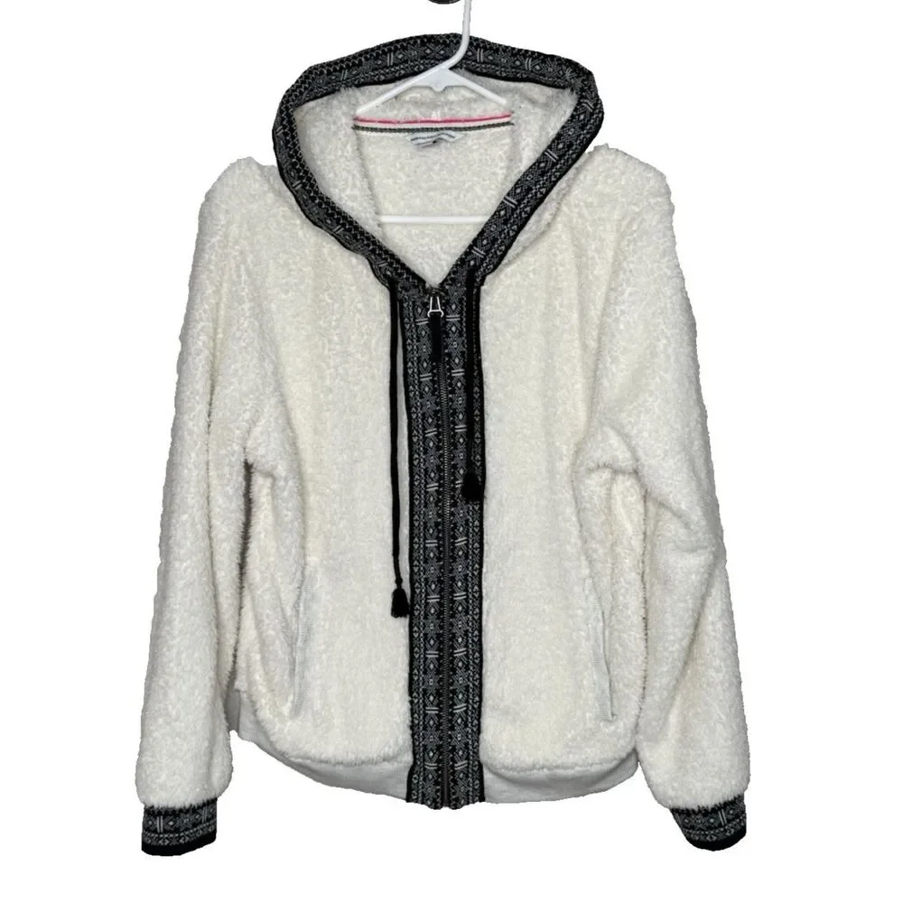 American Eagle Full Zip Cardigan Size L Fair Isle Sherpa Hooded Jacket